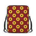 Burgundy Sunflower Pattern Print Rectangular Crossbody Bag