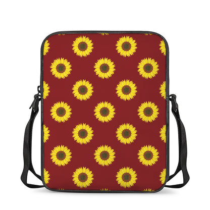 Burgundy Sunflower Pattern Print Rectangular Crossbody Bag