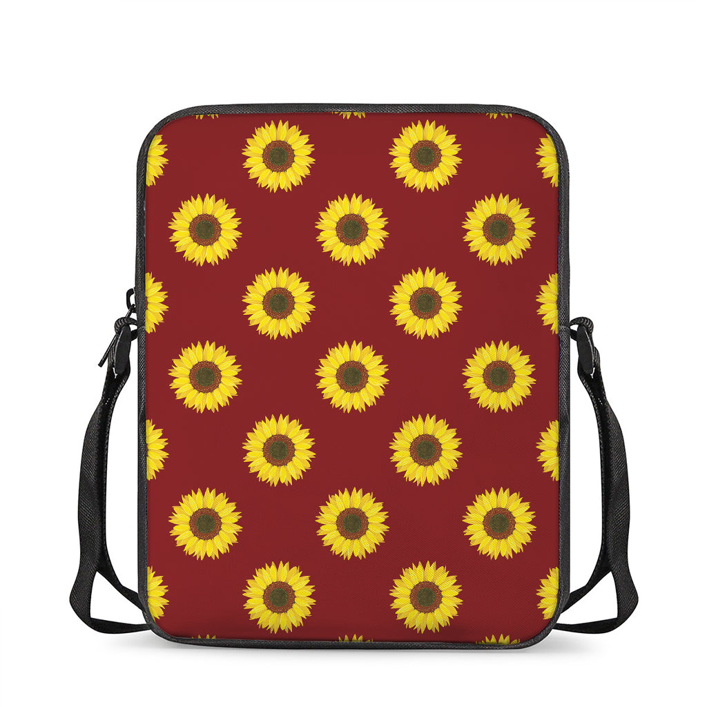 Burgundy Sunflower Pattern Print Rectangular Crossbody Bag