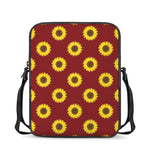 Burgundy Sunflower Pattern Print Rectangular Crossbody Bag