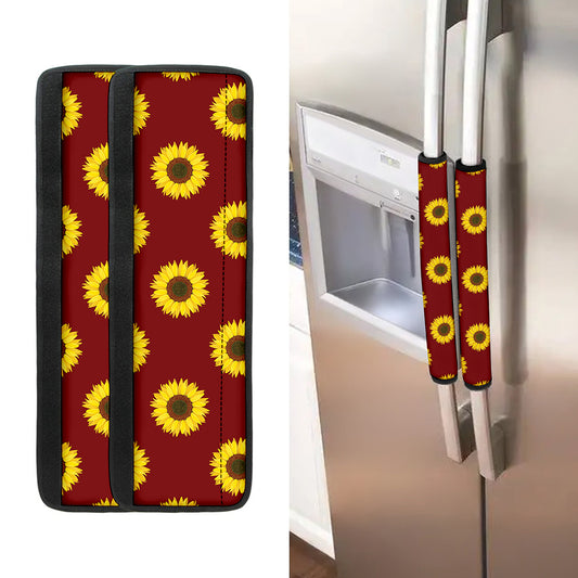 Burgundy Sunflower Pattern Print Refrigerator Handle Covers