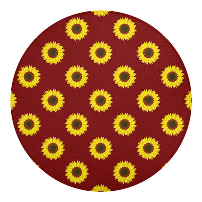 Burgundy Sunflower Pattern Print Round Blanket