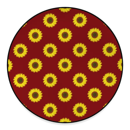 Burgundy Sunflower Pattern Print Round Floor Mat