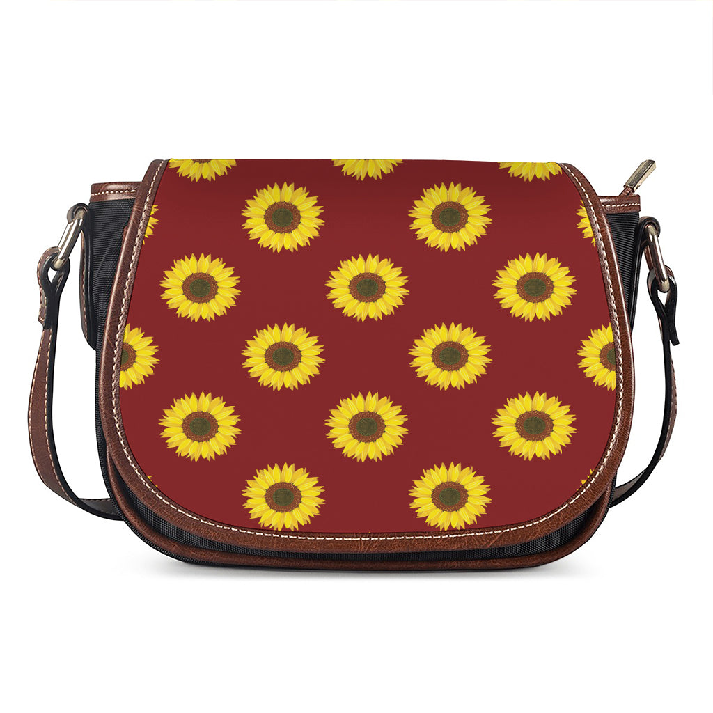 Burgundy Sunflower Pattern Print Saddle Bag