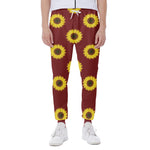 Burgundy Sunflower Pattern Print Scuba Joggers