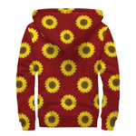Burgundy Sunflower Pattern Print Sherpa Lined Zip Up Hoodie
