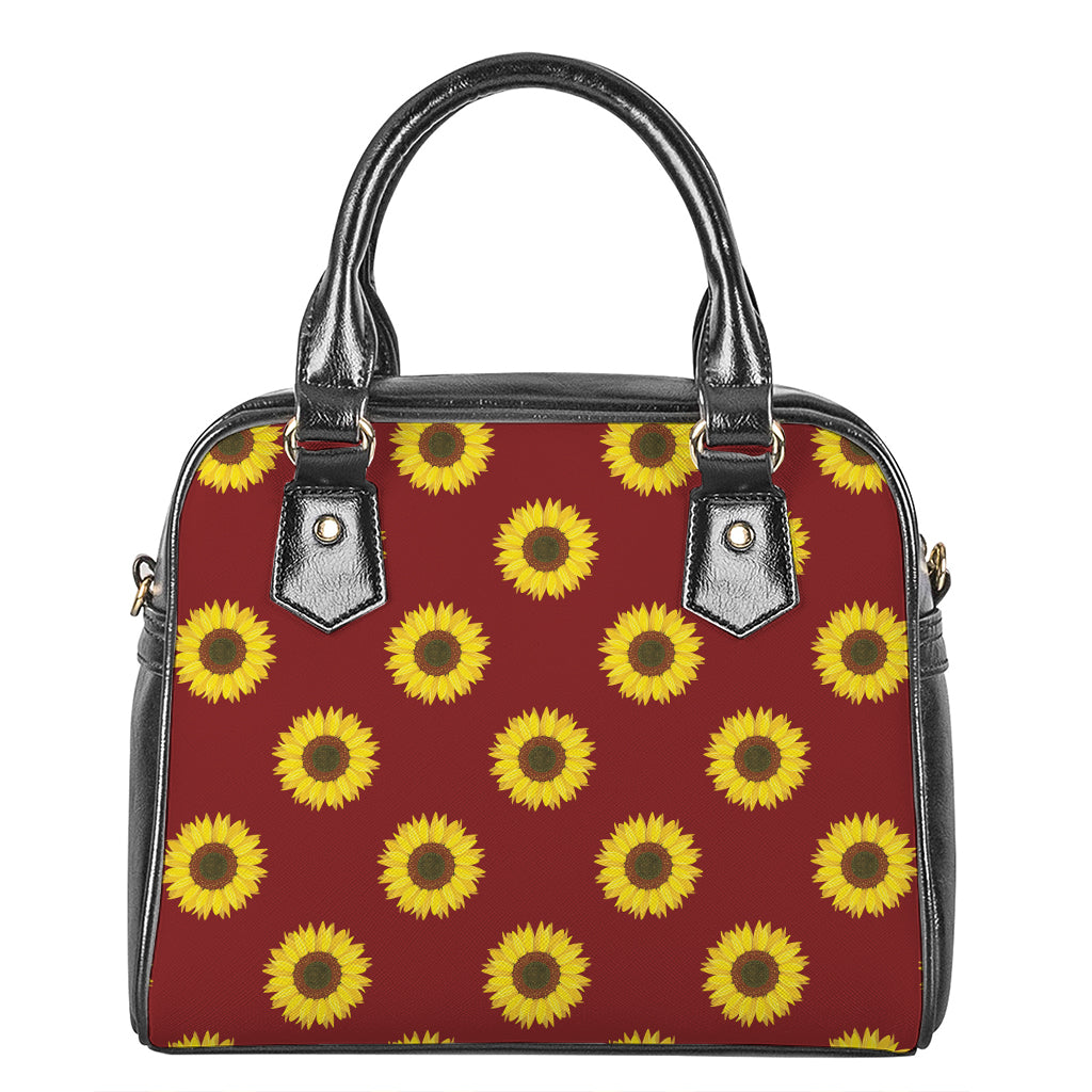 Burgundy Sunflower Pattern Print Shoulder Handbag