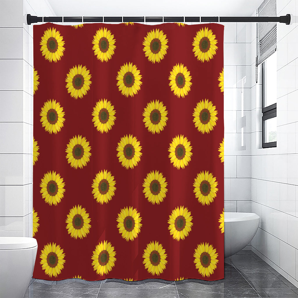 Burgundy Sunflower Pattern Print Shower Curtain