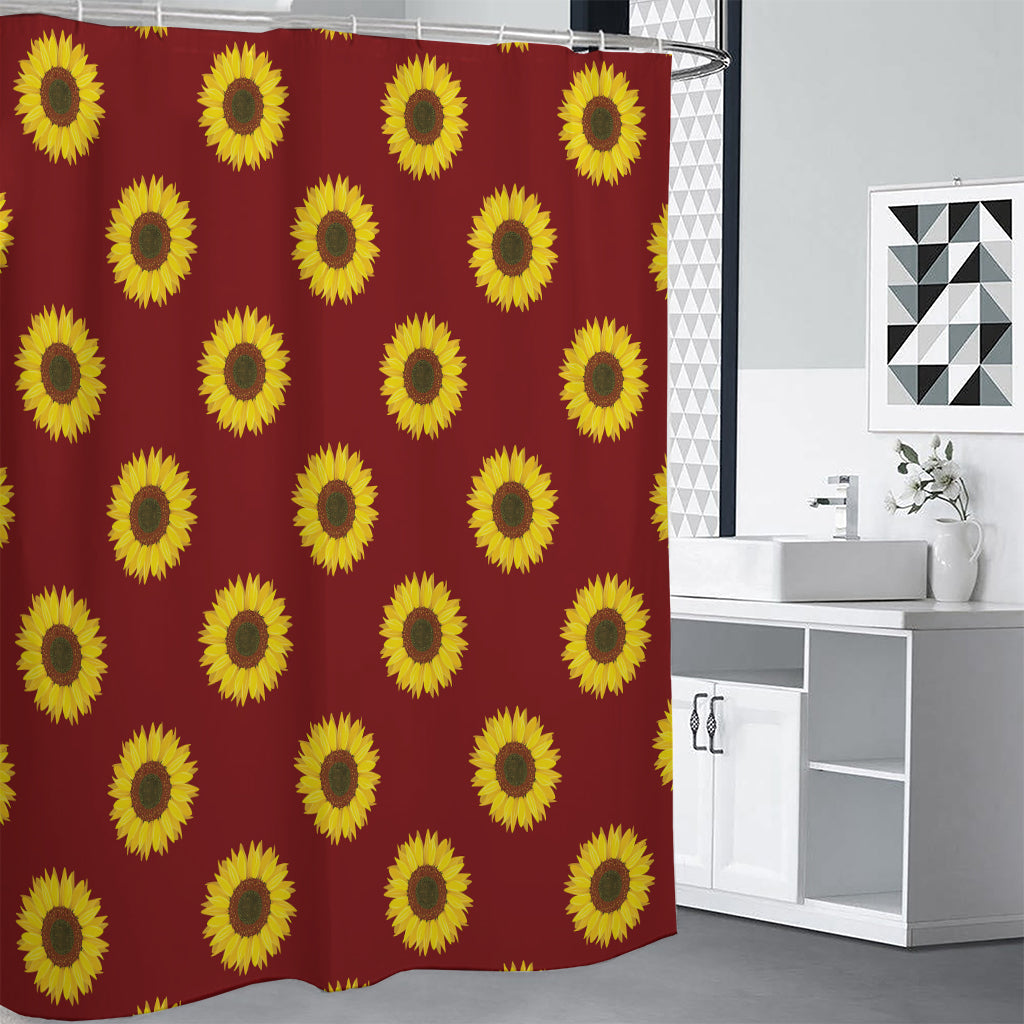 Burgundy Sunflower Pattern Print Shower Curtain