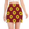 Burgundy Sunflower Pattern Print Side Slit Mini Skirt