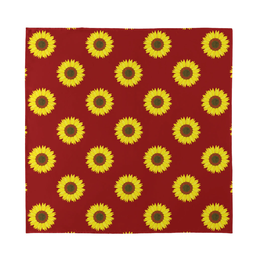 Burgundy Sunflower Pattern Print Silk Bandana