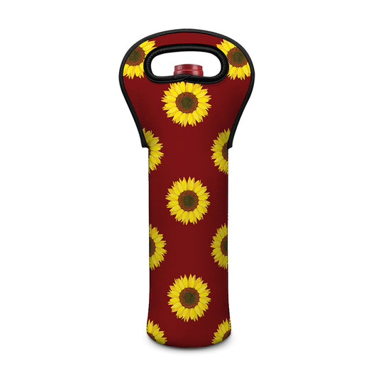 Burgundy Sunflower Pattern Print Single Neoprene Wine Tote