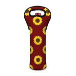Burgundy Sunflower Pattern Print Single Neoprene Wine Tote