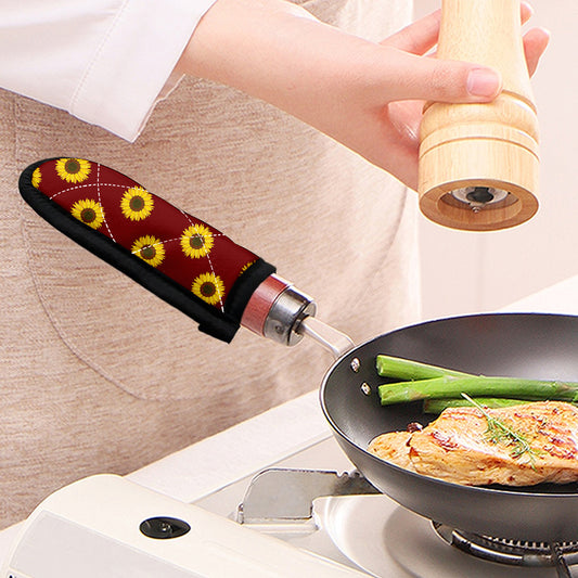 Burgundy Sunflower Pattern Print Skillet Handle Cover