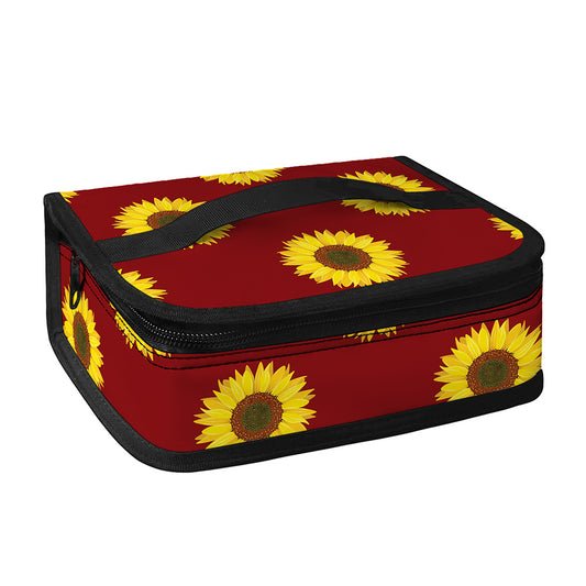 Burgundy Sunflower Pattern Print Small Lunch Bag