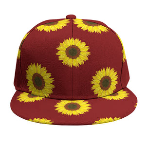 Burgundy Sunflower Pattern Print Snapback Cap