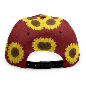 Burgundy Sunflower Pattern Print Snapback Cap