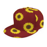 Burgundy Sunflower Pattern Print Snapback Cap