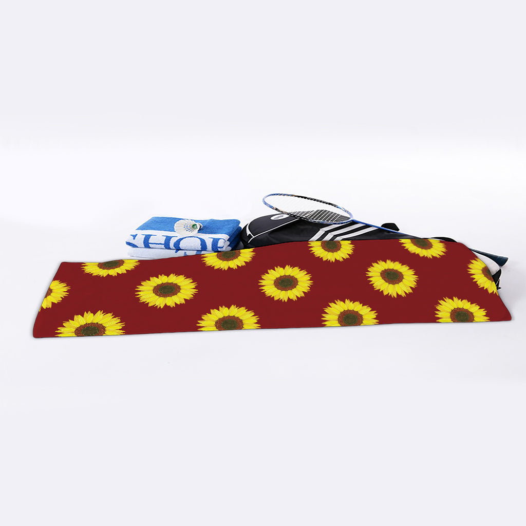 Burgundy Sunflower Pattern Print Sports Towel