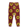 Burgundy Sunflower Pattern Print Sweatpants