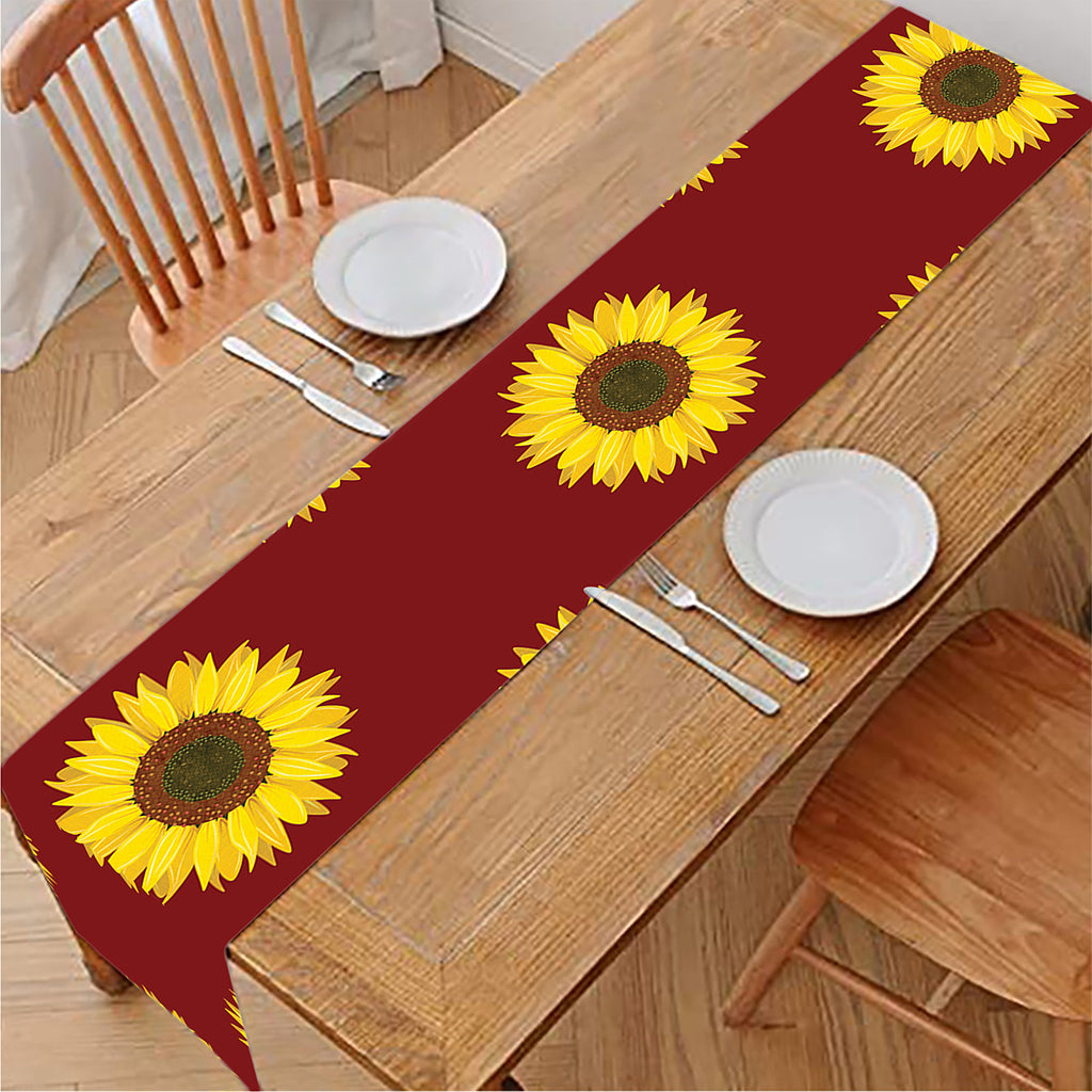 Burgundy Sunflower Pattern Print Table Runner