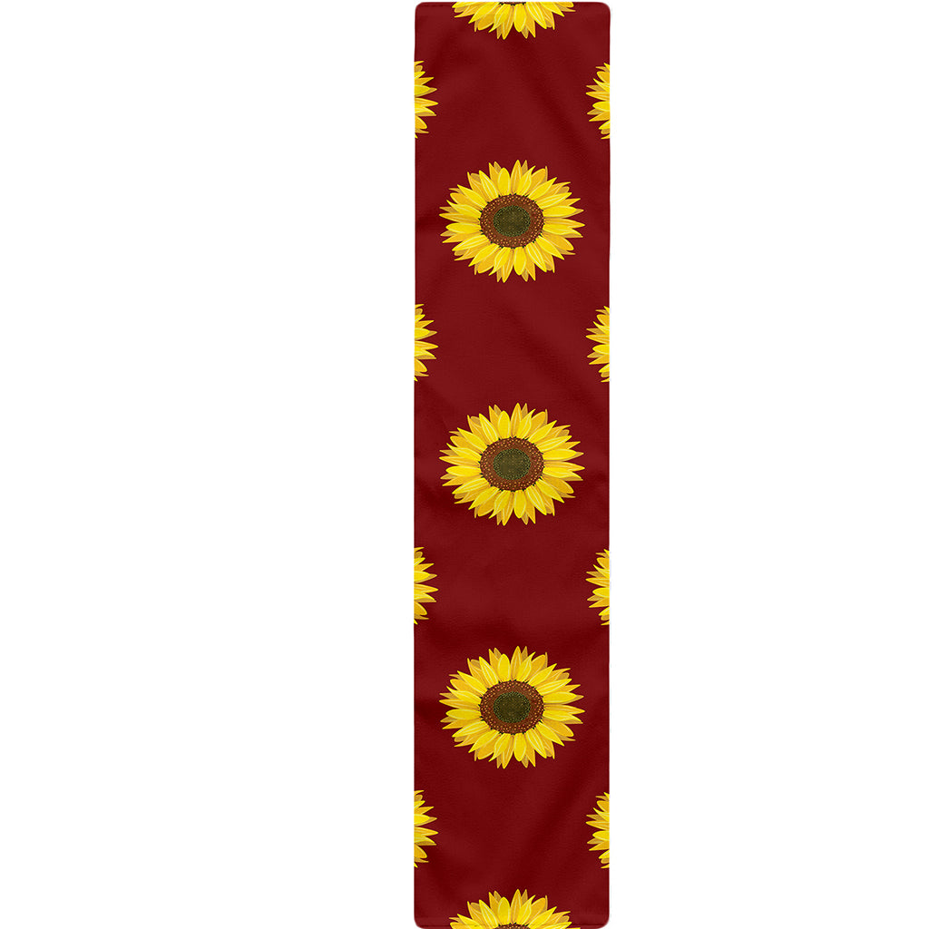 Burgundy Sunflower Pattern Print Table Runner