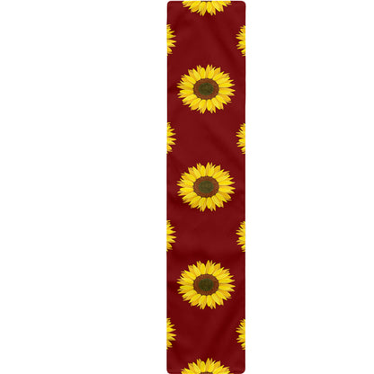 Burgundy Sunflower Pattern Print Table Runner