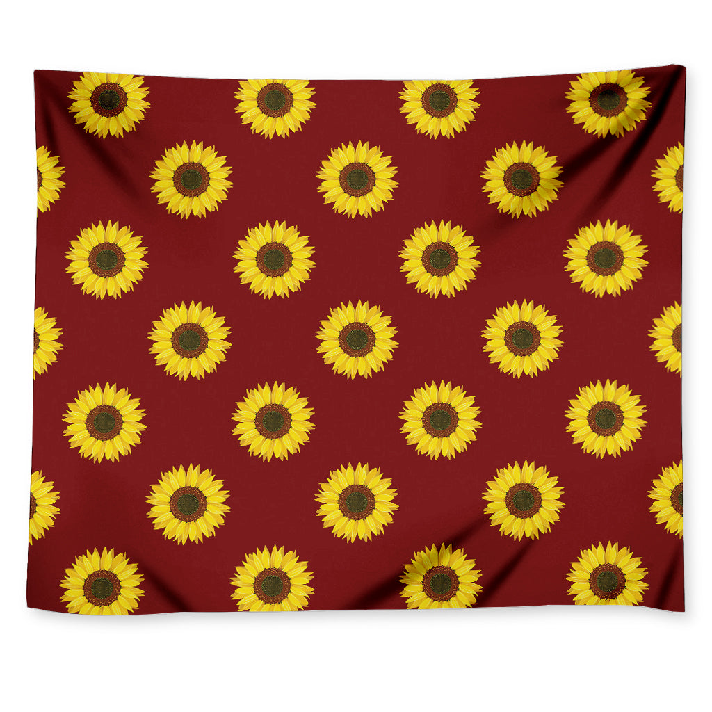 Burgundy Sunflower Pattern Print Tapestry