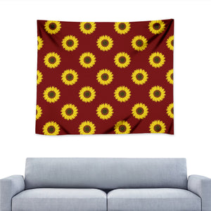 Burgundy Sunflower Pattern Print Tapestry