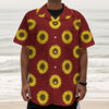 Burgundy Sunflower Pattern Print Textured Short Sleeve Shirt