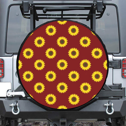 Burgundy Sunflower Pattern Print Tire Cover