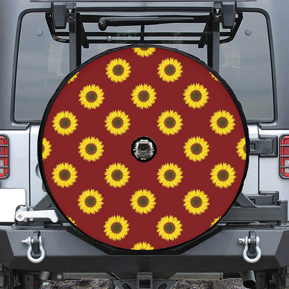 Burgundy Sunflower Pattern Print Tire Cover With Camera Hole