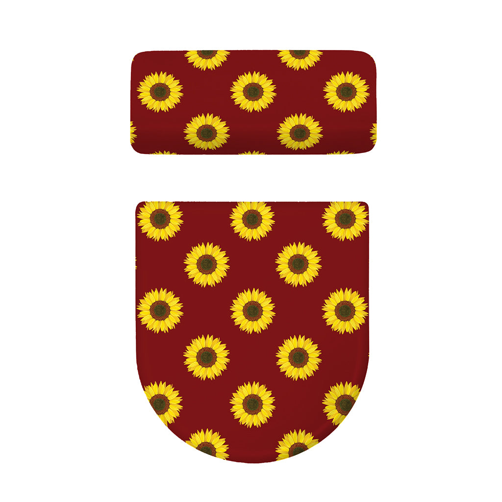 Burgundy Sunflower Pattern Print Toilet Lid And Tank Cover Set