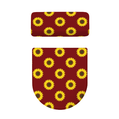 Burgundy Sunflower Pattern Print Toilet Lid And Tank Cover Set