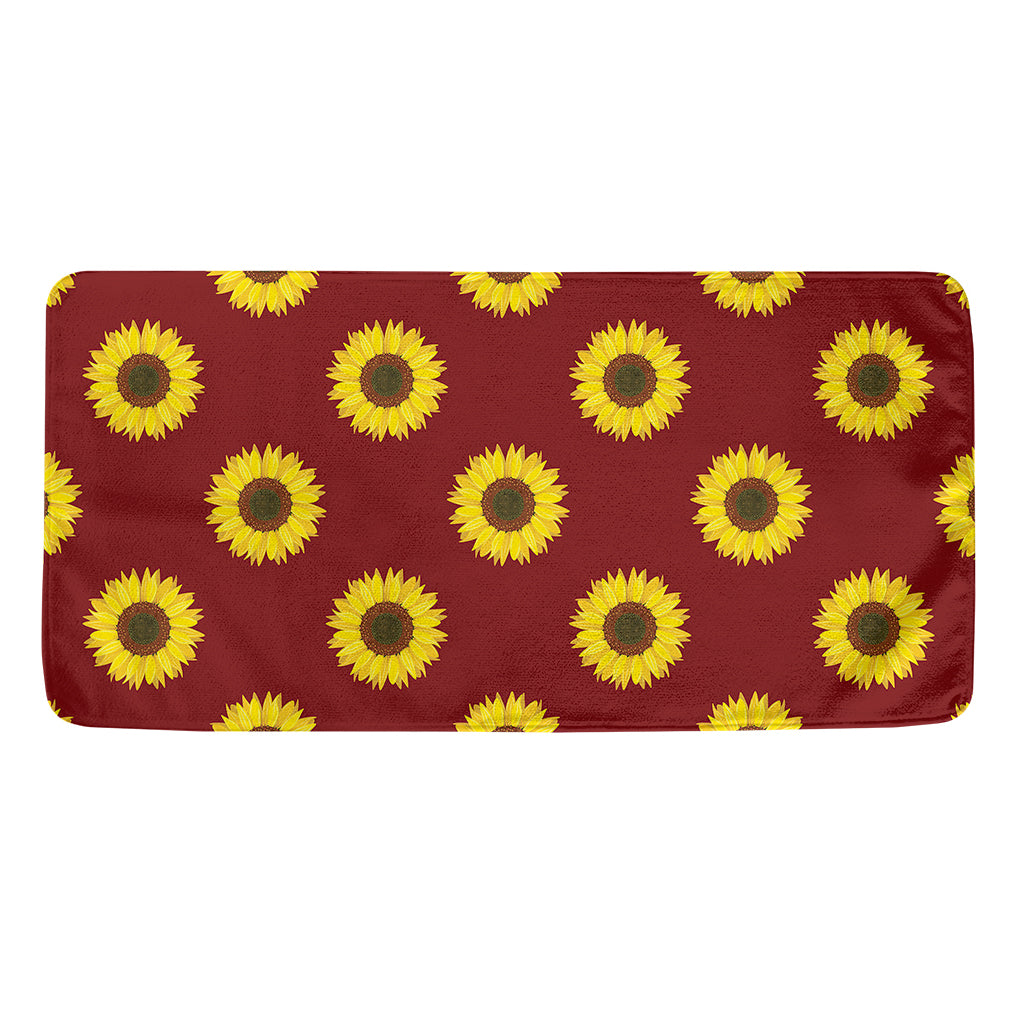 Burgundy Sunflower Pattern Print Towel