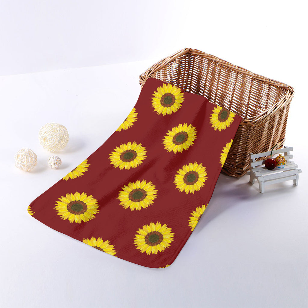 Burgundy Sunflower Pattern Print Towel