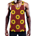 Burgundy Sunflower Pattern Print Men's Workout Tank Top