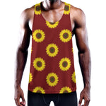 Burgundy Sunflower Pattern Print Training Tank Top