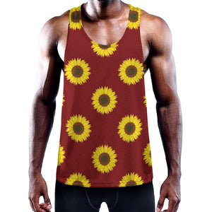 Burgundy Sunflower Pattern Print Training Tank Top