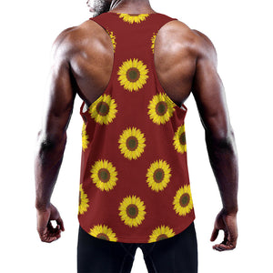 Burgundy Sunflower Pattern Print Training Tank Top