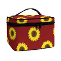Burgundy Sunflower Pattern Print Travel Makeup Bag