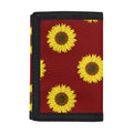 Burgundy Sunflower Pattern Print Trifold Wallet