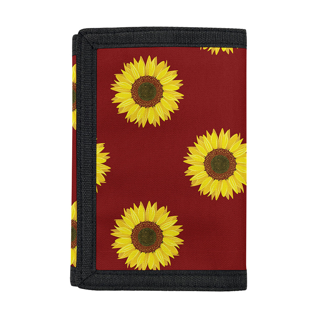 Burgundy Sunflower Pattern Print Trifold Wallet