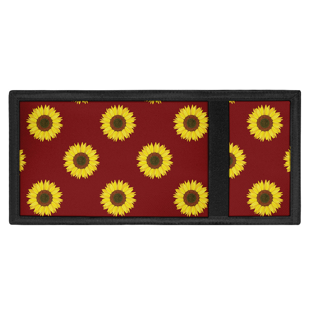 Burgundy Sunflower Pattern Print Trifold Wallet