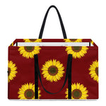 Burgundy Sunflower Pattern Print Utility Tote Bag