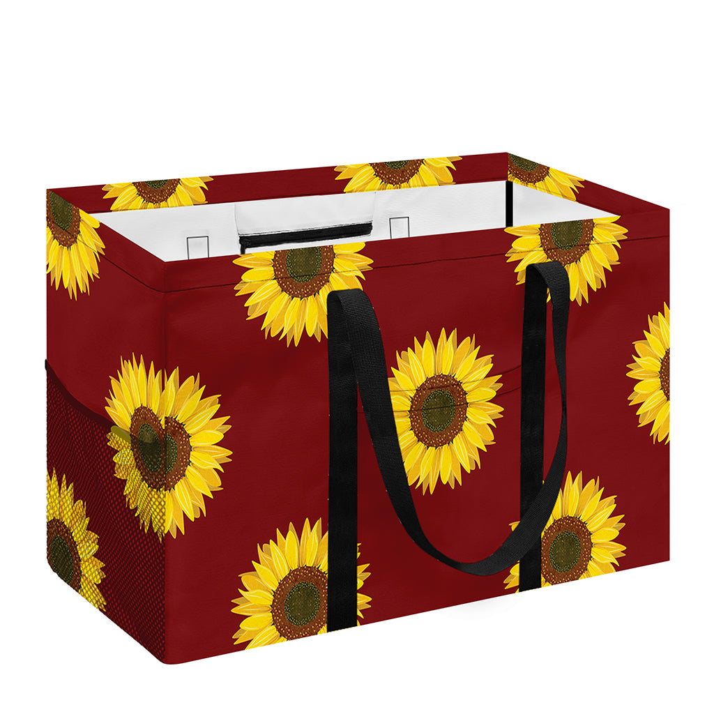 Burgundy Sunflower Pattern Print Utility Tote Bag