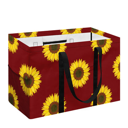 Burgundy Sunflower Pattern Print Utility Tote Bag