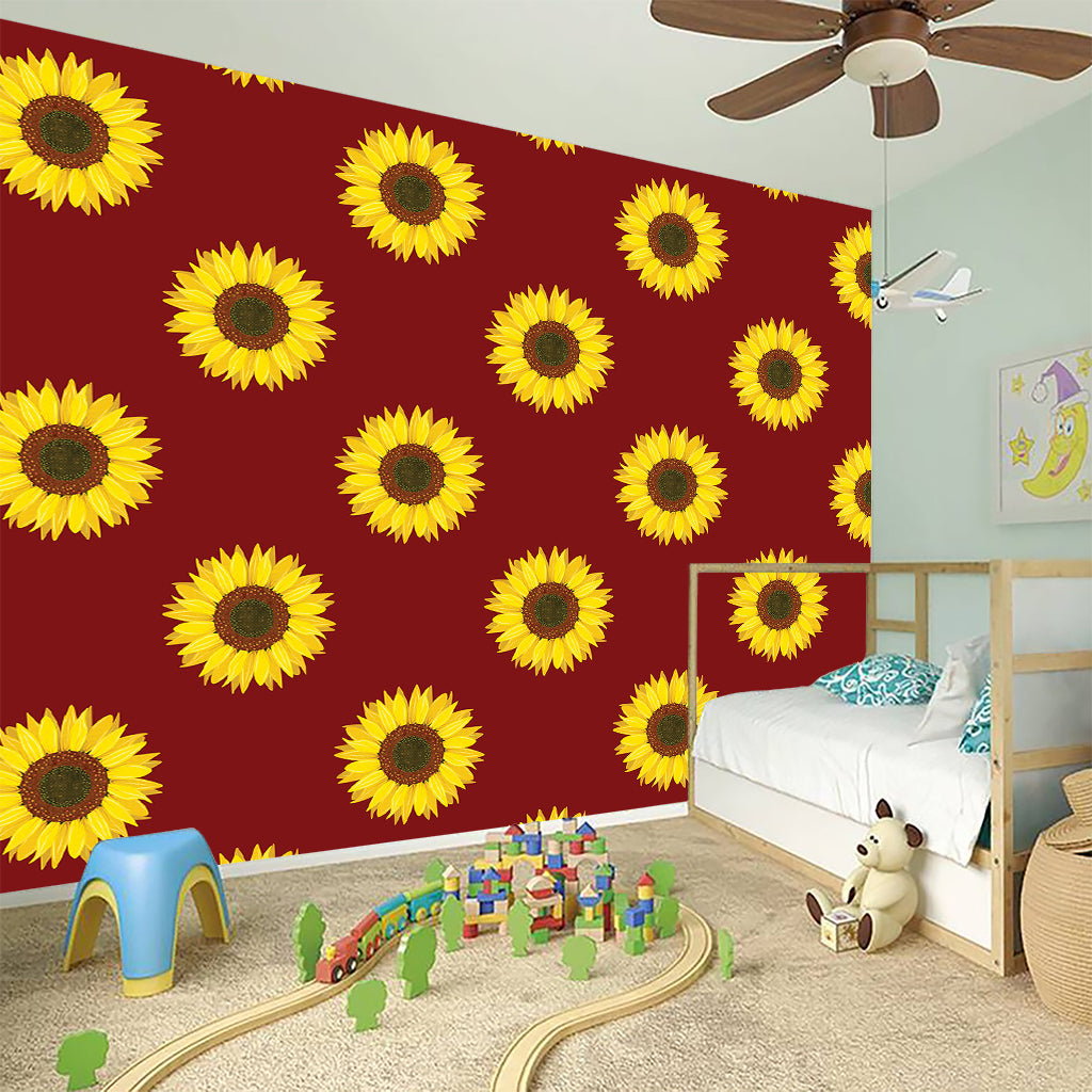 Burgundy Sunflower Pattern Print Wall Sticker