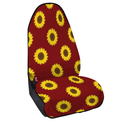 Burgundy Sunflower Pattern Print Waterproof Car Seat Cover