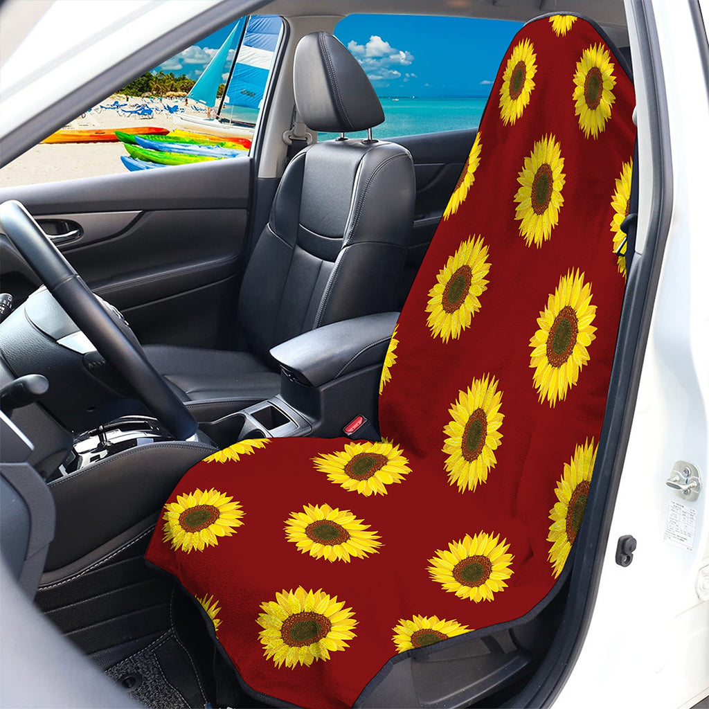 Burgundy Sunflower Pattern Print Waterproof Car Seat Cover